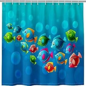 Shower Curtain – Cartoon Fish Ocean Print – Colorful Polyester 72x72 – NIP